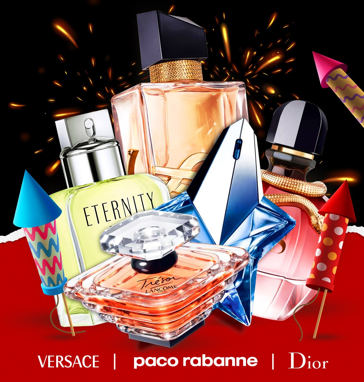 Fireworks explode around fragrances on sale for New Year's