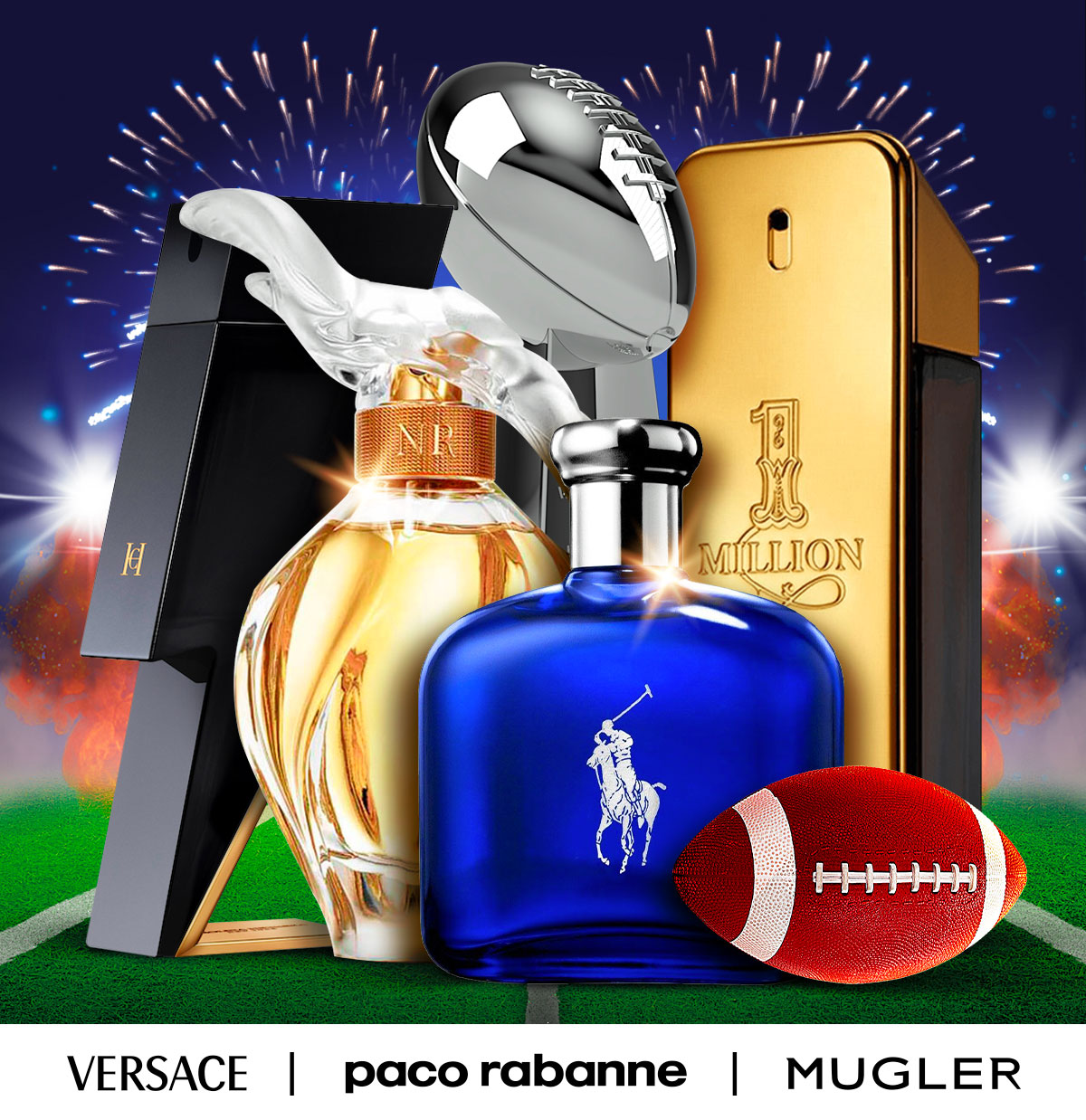 Best selling scents sit on a football fields at night during game day deals