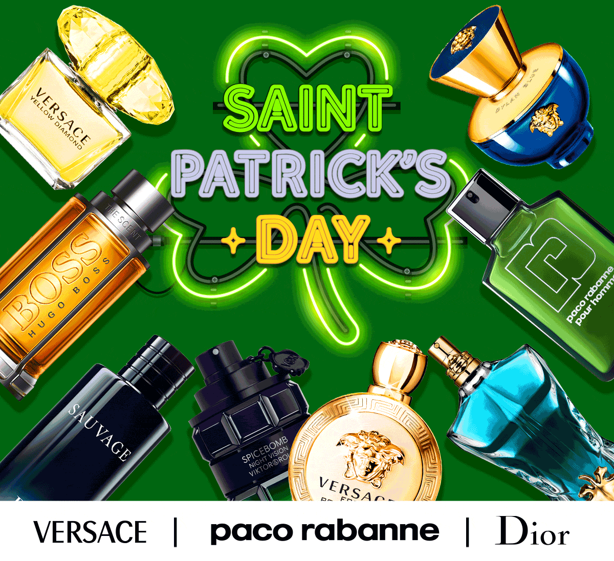 Neon advertises St. Partick's Day deals on best selling fragrances