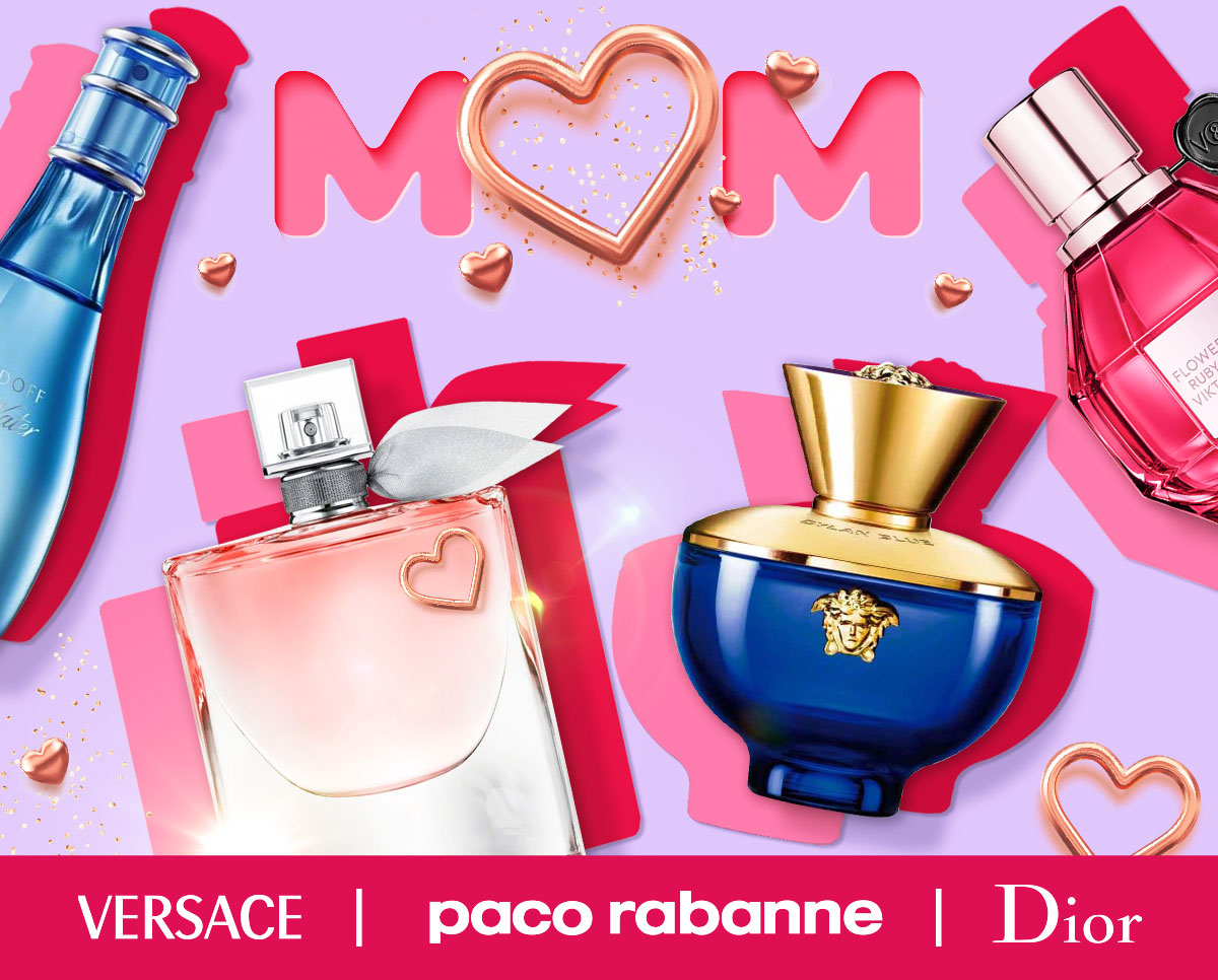 Color blocks surround popular perfumes on sale during Mother's Day deals