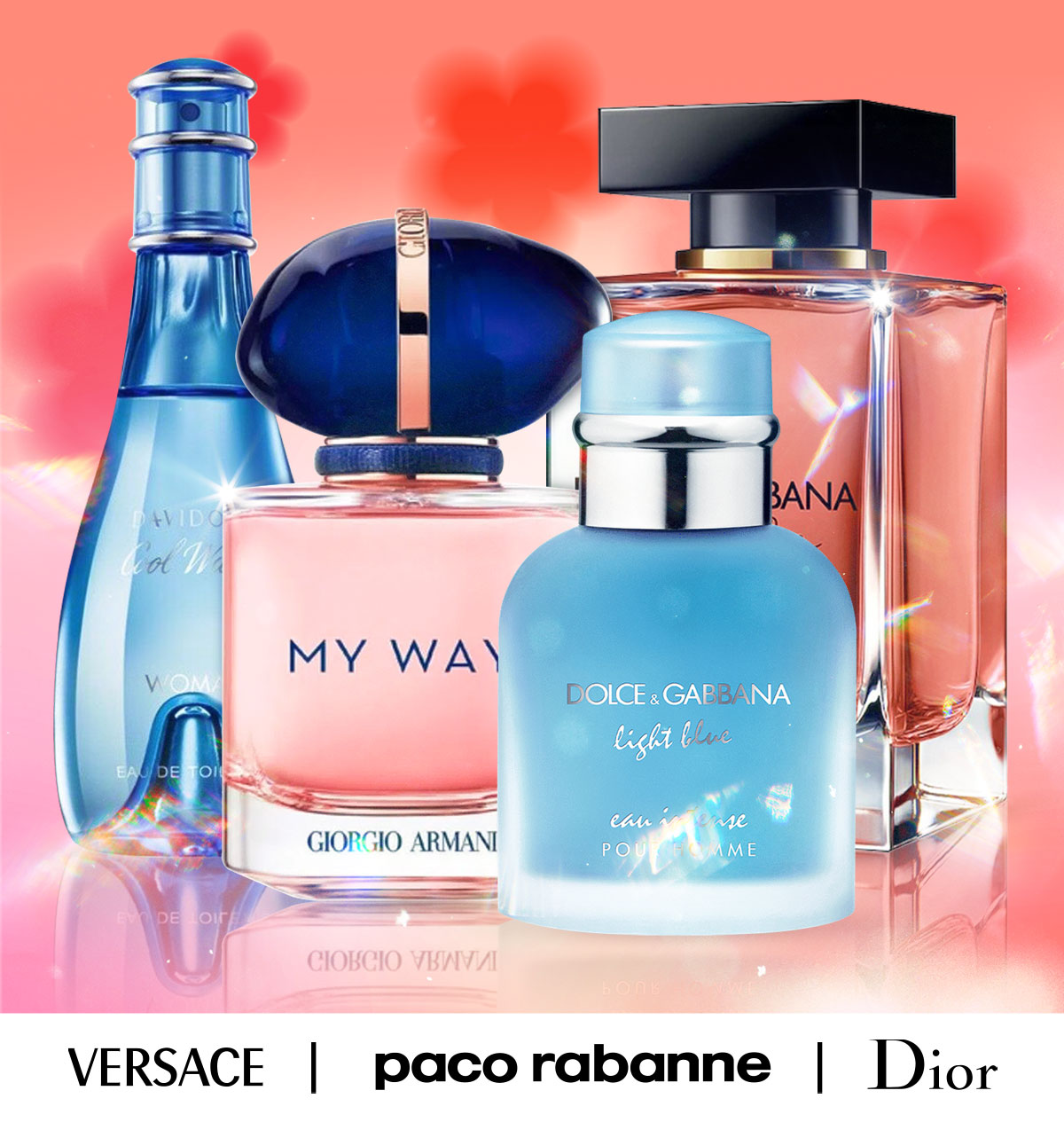 Fragrances are surrounded by sparkles to celebrate Mother's Day savings