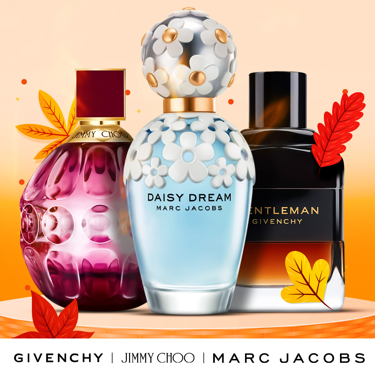 Popular fall fragrances are displayed to advertise fall savings