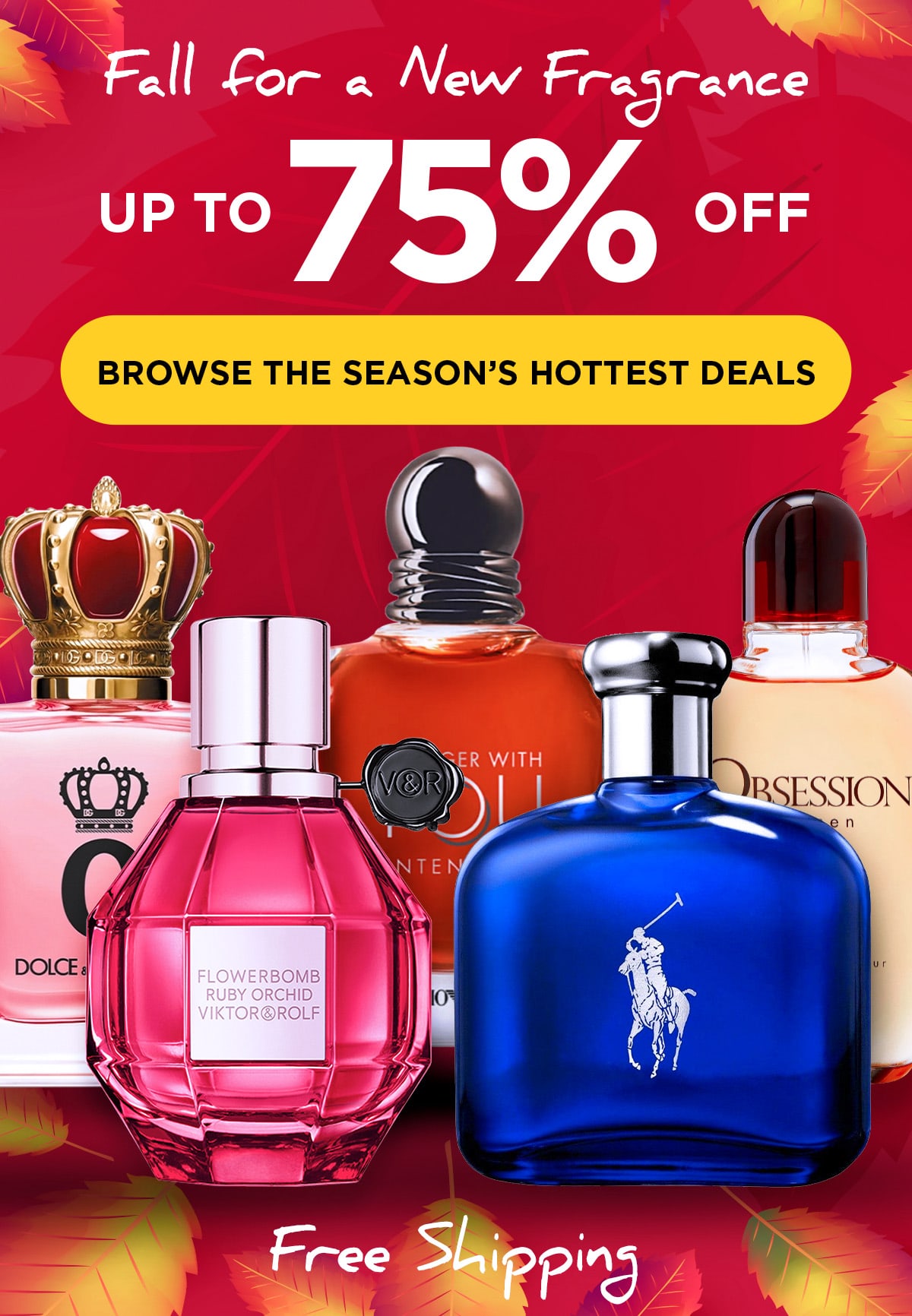 A display of best selling scents on a background of beautiful fall foliage