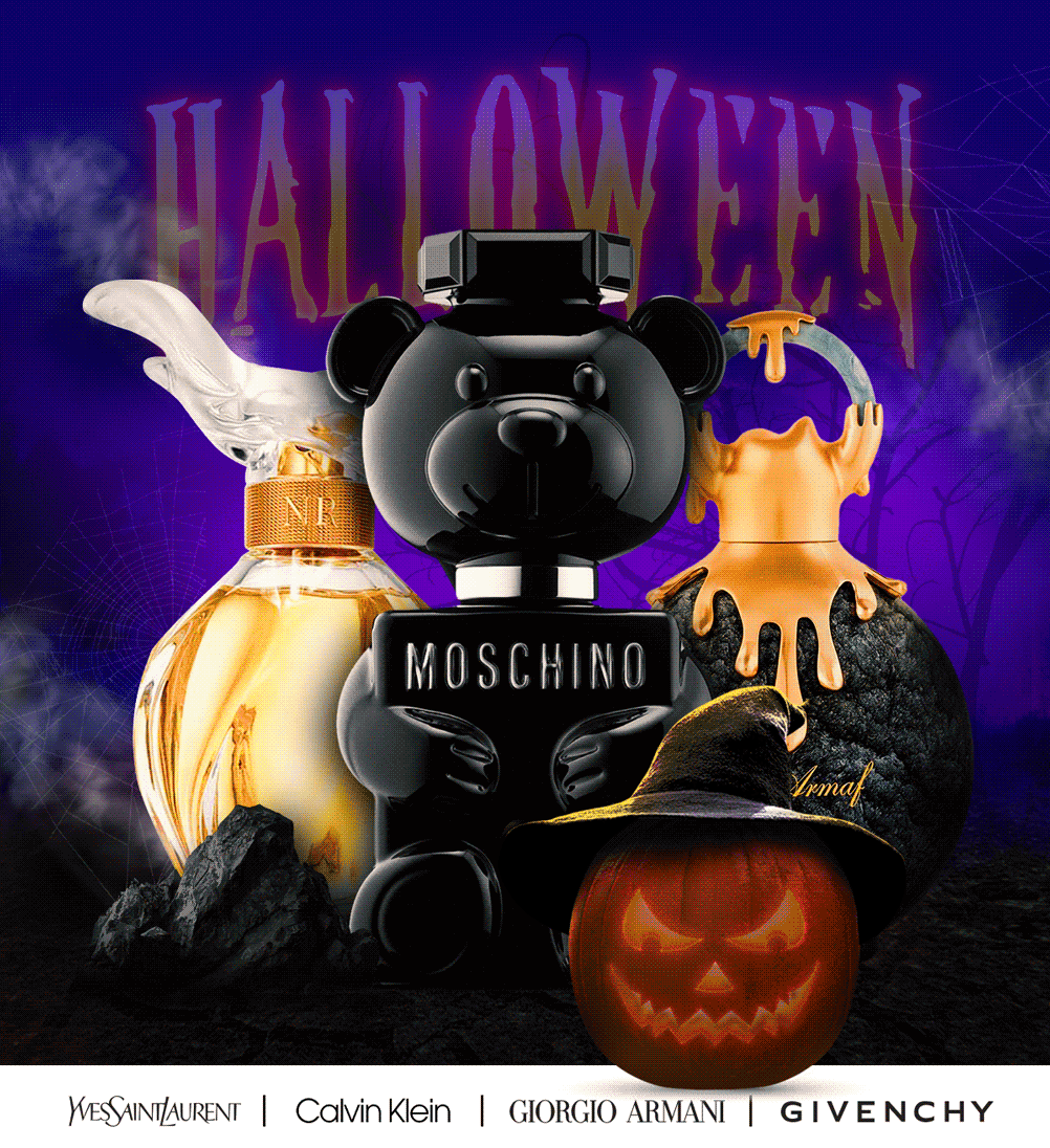 Halloween lettering lights up around popular perfume and cologne during limited deals