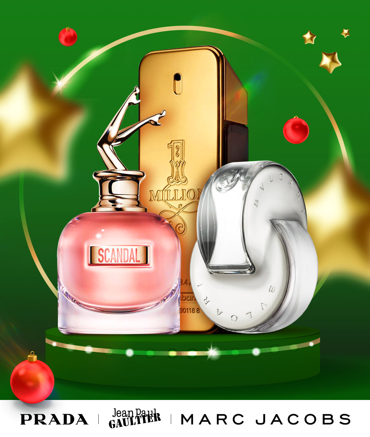 Popular scents sit on a holiday pedestal to advertise early holiday deals