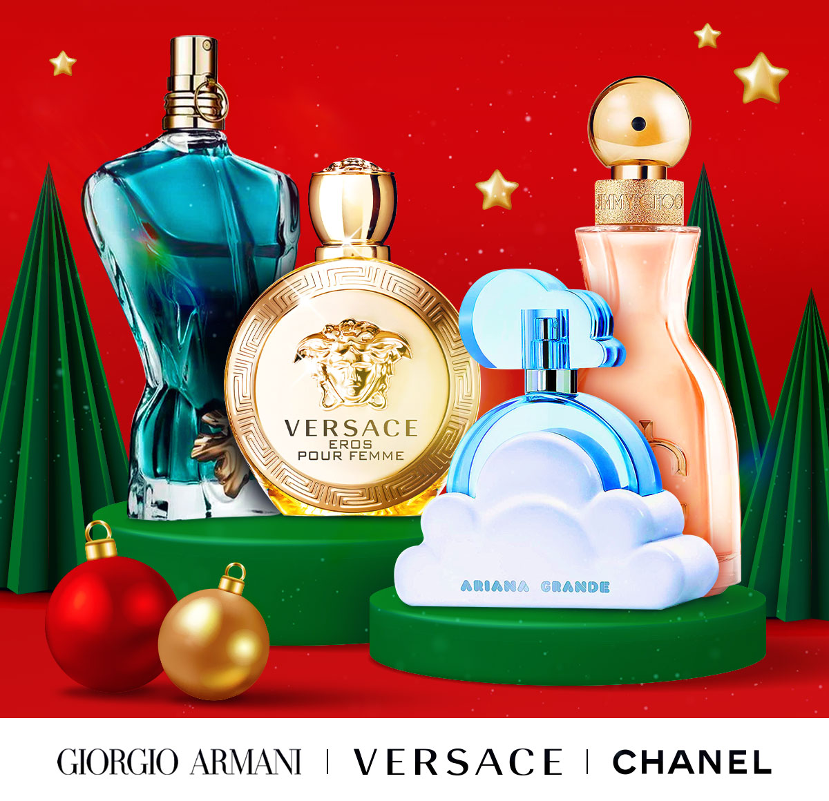 Best-selling scents on a Christmas display to advertise early holiday deals