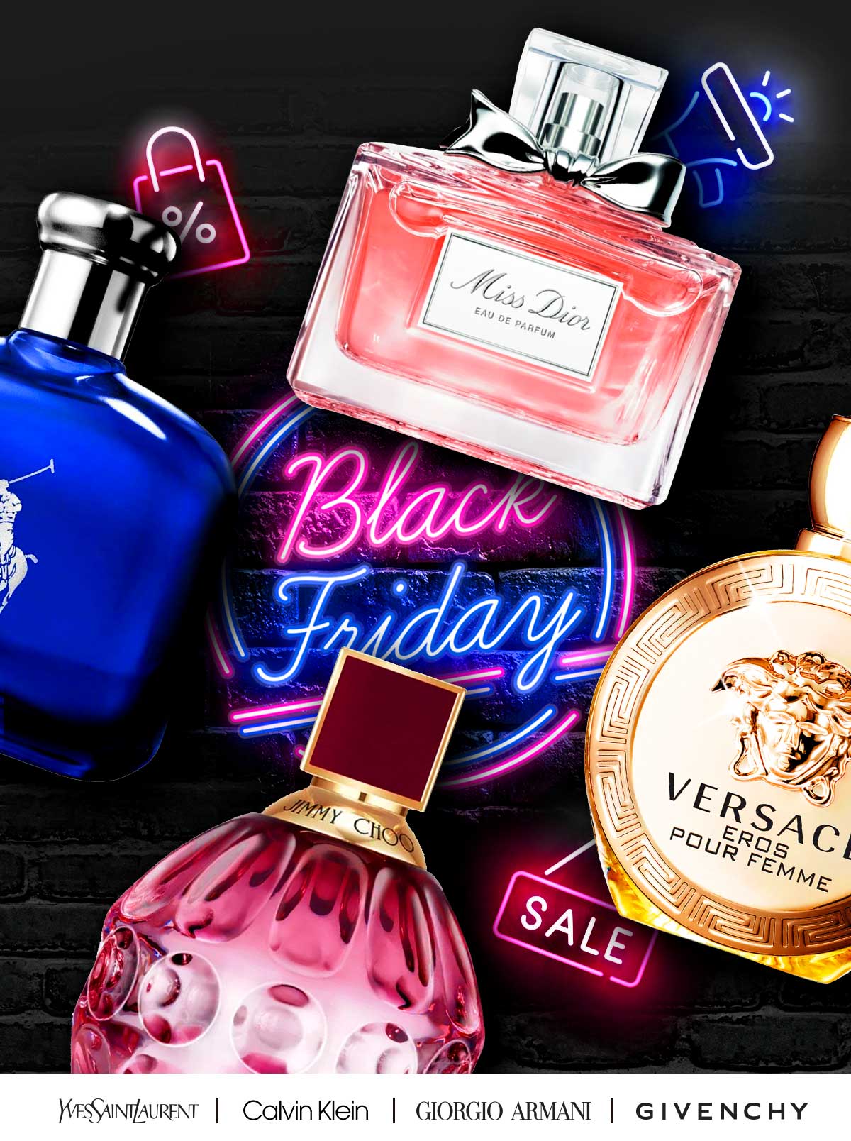Reflective cutouts highlight Black Friday deals on popular scents