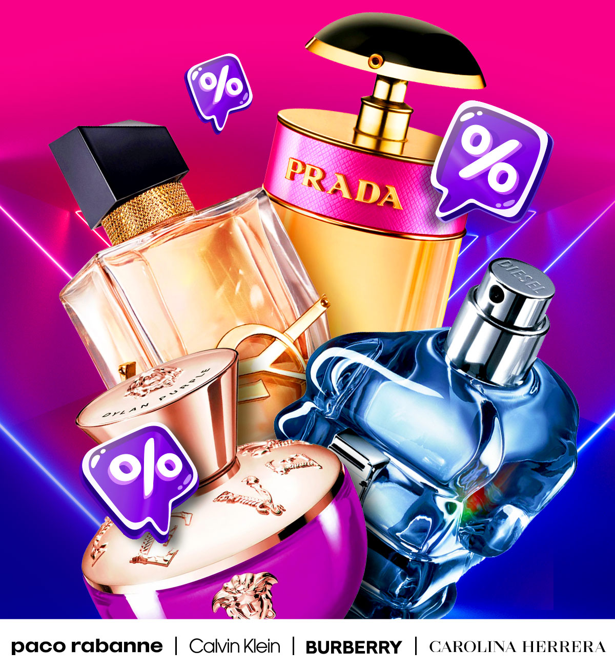 A neon glow surrounds best selling fragrances during Cyber Week savings