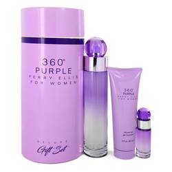 Perry Ellis 360 Purple Perfume -- Gift Set - 3.4 oz Eau De Parfum Spray + .25 oz Mini EDP Spray + 3 oz Shower Gel